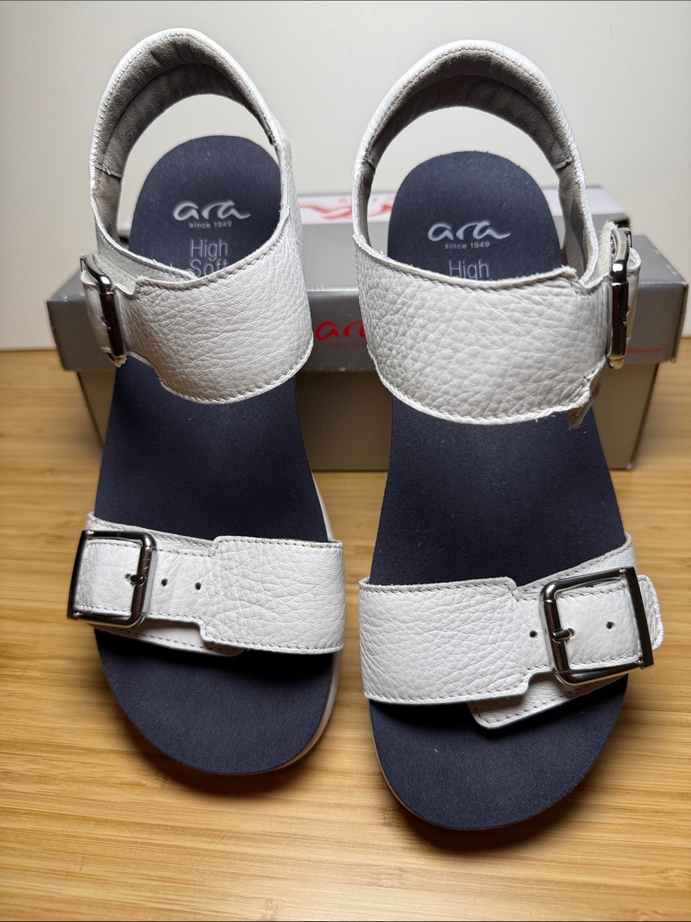 ara White Adjustable Strap Sandals